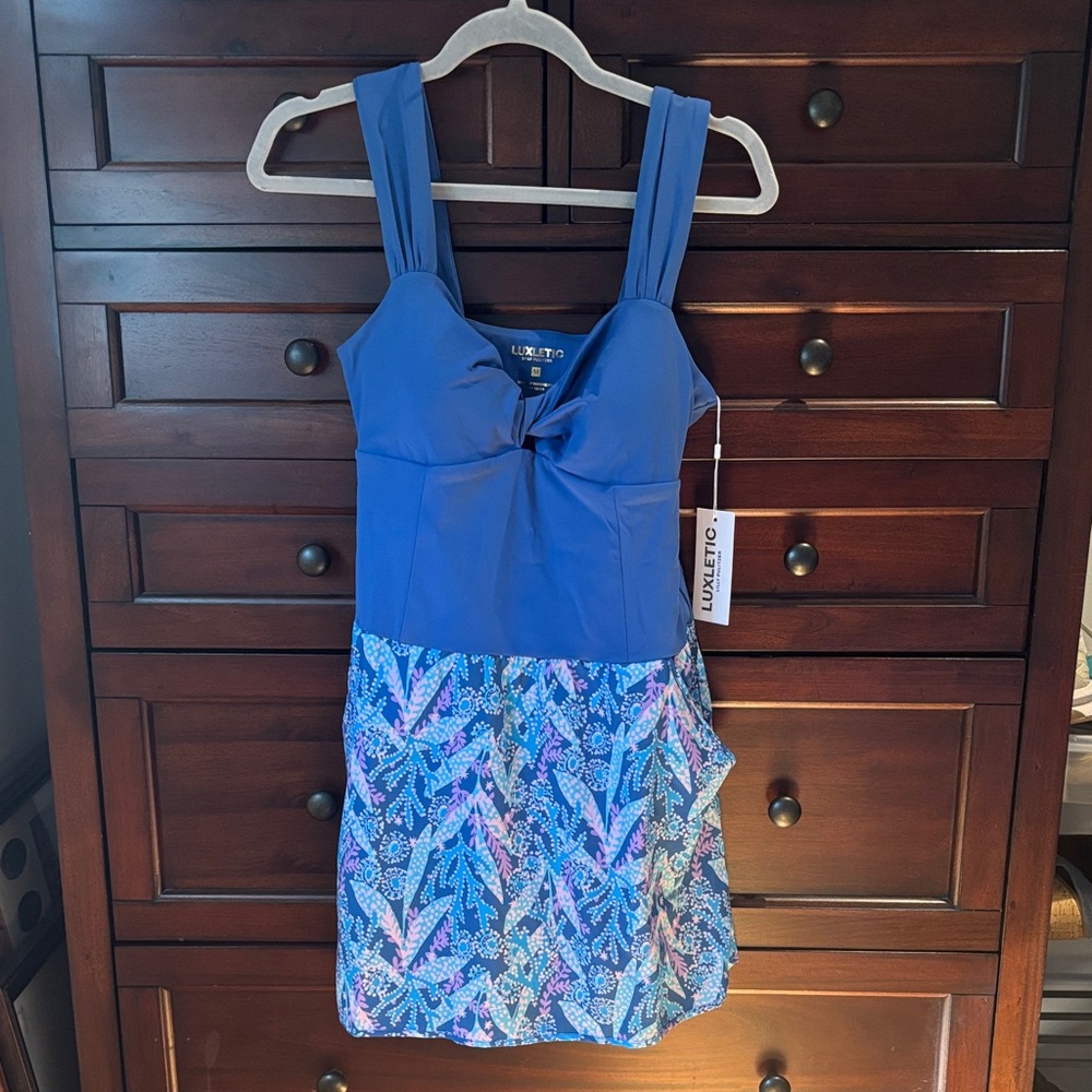 NWT Lilly Pulitzer Luxletic Blue Tankini Dress with Printed Skirt